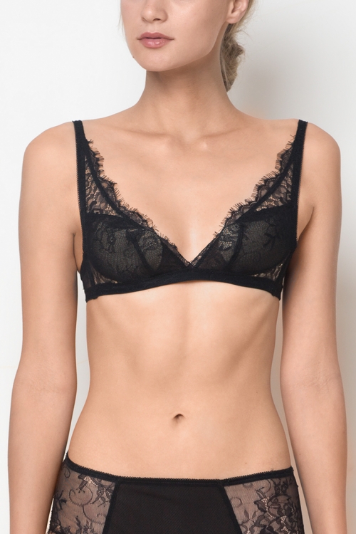 BLACK EYELASHES LACE BRA