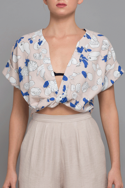 COTTON CROSSED HEM CROP SHIRT