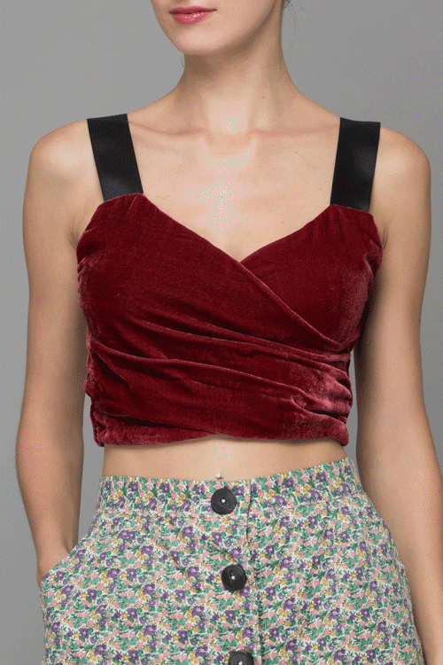 ORANGE-BURGUNDY VELVET CROP TOP