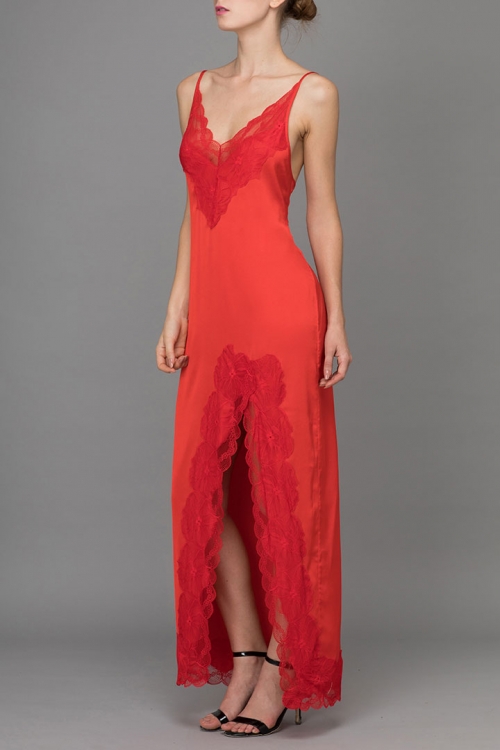 ĐẦM NGỦ LONG RED SATIN SLIP