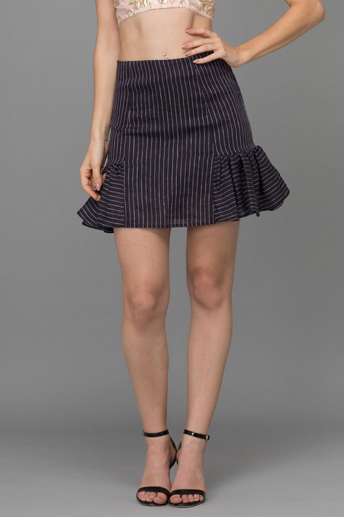 TRIPPED NAVY LINEN MINI SKIRT