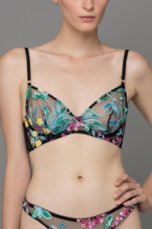 BLACK FLORAL EMBROIDERY UNDERWIRE BRA