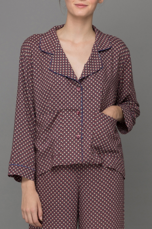 ÁO NGỦ TAY DÀI BROWN CHECK PIJAMA TOP