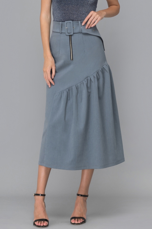 CHÂN VÁY XÁM THẮT LƯNG BẢN LỚN - GREY HALF THE MIDI SKIRT