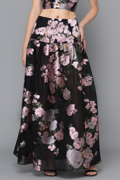 CHÂN VÁY DÀI THÊU HOA GẤM ĐEN - NIGHT ROSE GARDEN LONG SKIRT