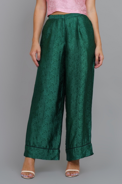 GREEN SAKURA SILK PANTS