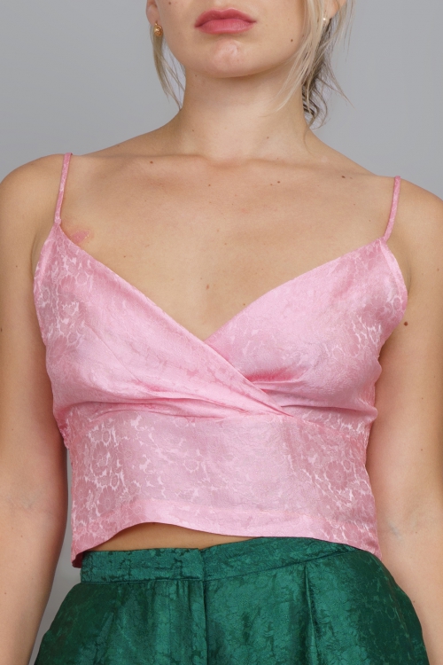 ÁO 2 DÂY GẤM MÀU HỒNG SAKURA - LEAFY PINK CROP CAMISOLE