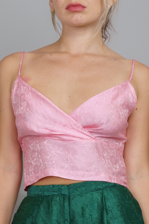 ÁO 2 DÂY GẤM MÀU HỒNG SAKURA - LEAFY PINK CROP CAMISOLE