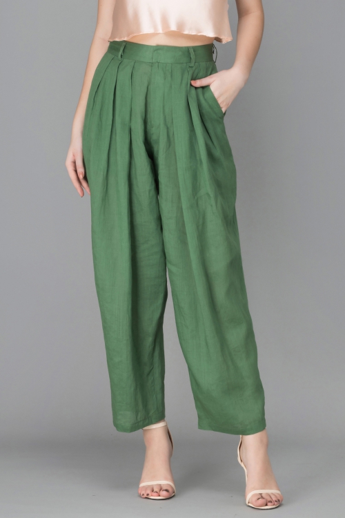 GRASS GREEN LINEN PEGGED PANT