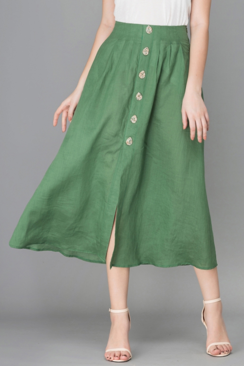 CHÂN VÁY LINEN XANH LÁ - GRASS GREEN LINEN A MIDI SKIRT