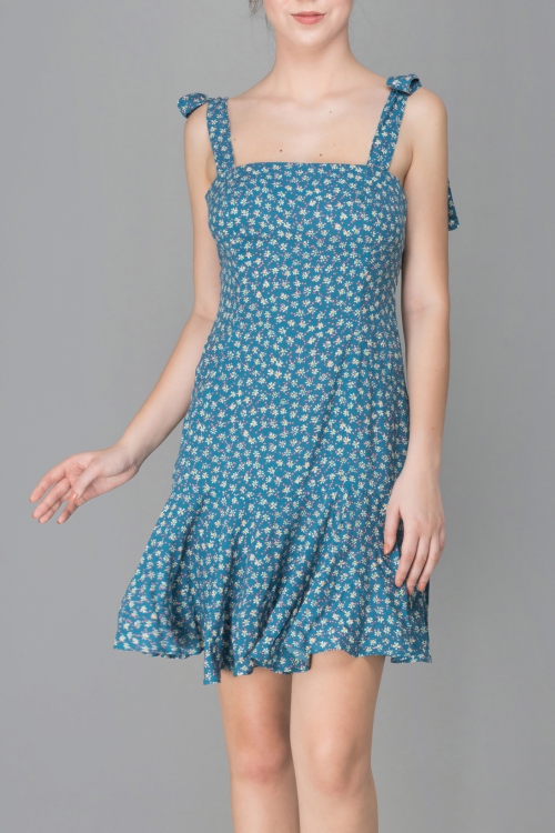 ĐẦM 2 DÂY HOA NHÍ - TEAL FLORAL SWING DRESS