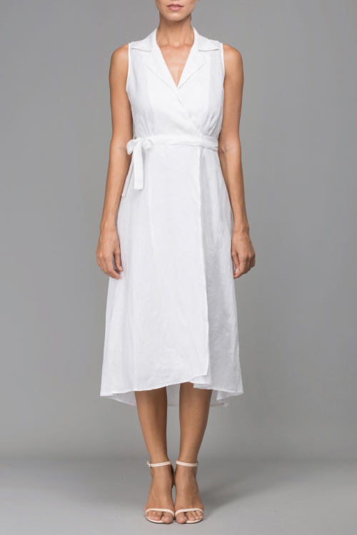 ĐẦM LIỀN TRẮNG LINEN - WHITE LINEN WRAP MIDI DRESS