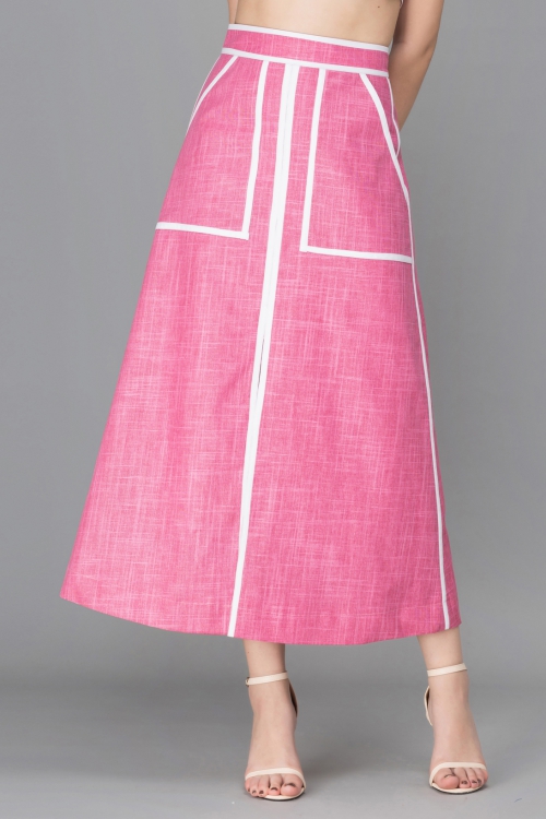 PINK LINEN MIDI A SKIRT 