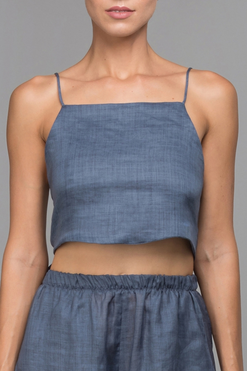 ÁO 2 DÂY LINEN XANH THẮT NƠ - NAVY BLUE ADJUSTABLE CROP TOP