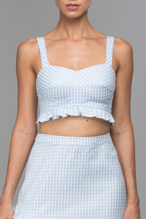 GINGHAM RUFFLED SWEETHEART TOP