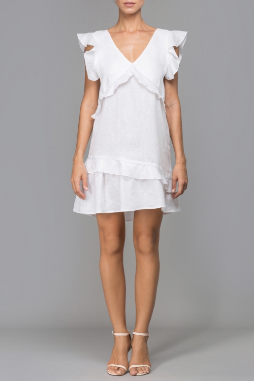 ĐẦM LINEN TRẮNG BÈO NHÚN - LOVELY WHITE RUFFLED SUNDRESS